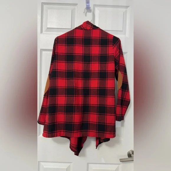 Red and Black Plaid Open Front Cardigan - Picture 7 of 9